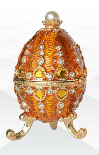 Faberge Egg Shaped Decorative Jewelry Trinket Box Jeweled Crystals with Surprise 