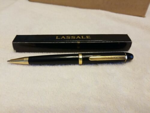 Seiko Lassale Black & Gold Pen Twist Ball Point Blue Ink Read! 