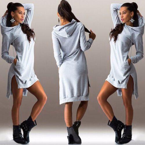 Mini-robe robe manches longues capuche pull asymétrique Irregular 34-44 bc246