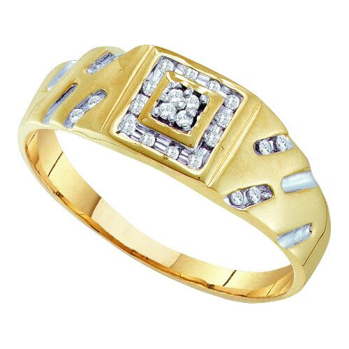10K Yellow Gold 0.12ctw Diamond Mens Cluster Ring 