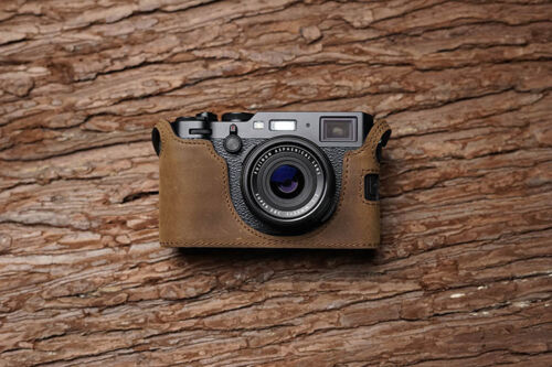 Genuine Real Leather Half Camera Case Bag Cover for FUJIFILM X100F Dark Brown