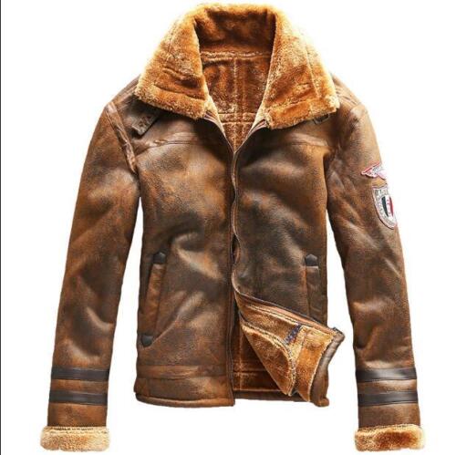 Mens Thicken Lamb Fur Jacket Lapel Leather Coats Winter Warm Real Casual Outwear