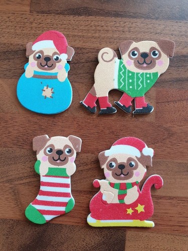 Pug dog Christmas stickers card making /& crafts Elf Santa Stocking Pudding
