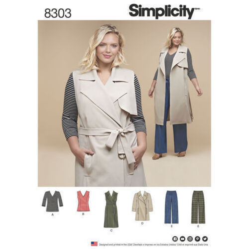 New Simplicity Sewing Pattern 8303 Knit Top Coat  Pants Plus Size Spring 2017 