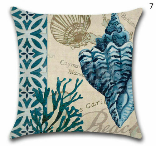 18/'/' Ocean Blue Shell Cotton Linen Pillow Case Throw Cushion Cover Home Decor