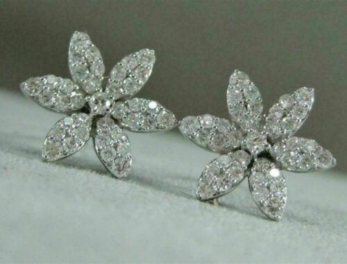 Details about   2 Ct Round Cut VVS1 Diamond Women Flower Stud Earrings 14K White Gold Finish 