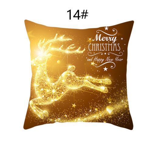 Christmas Pillowcase Gold Snowflake Throw Cover Cushion Santa Claus Square Home