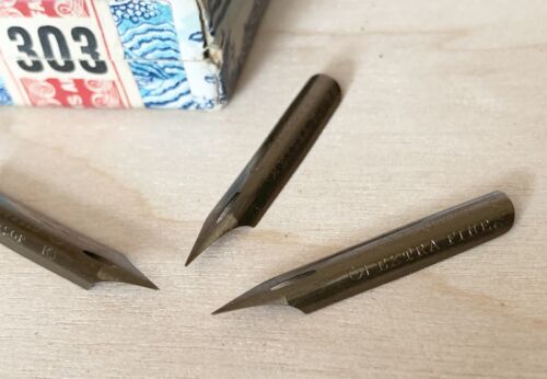 3 Vintage JOSEPH GILLOTT/'S 303 Willow Extra Fine Flex DREAM POINT Dip Pen Nibs