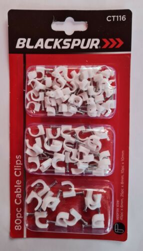 80 Pack White Cable Clips Wall Tacks Wire Cord Clamps 3 Sizes in pack 6 10mm 8