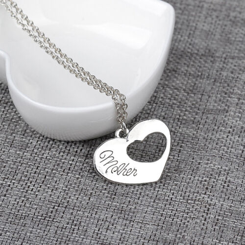 2 Piece Silver Tone Letter Heart Tag Necklace Mother Daughter Engrave Chain N7 