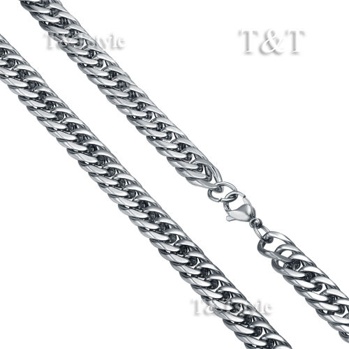 C93 T&T 7mm 316L Stainless Steel Round Curb Chain Necklace Silver 