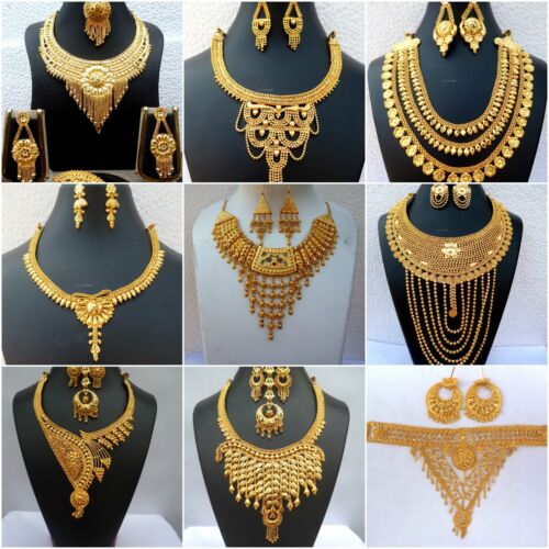 Indian 22K Gold Plated Different Variation Necklace Earrings Different Design