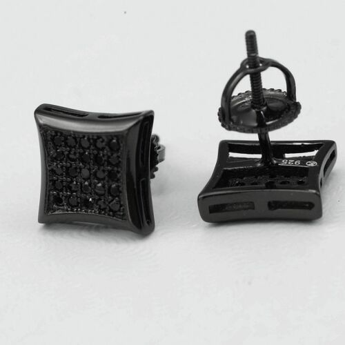 DG Men's Sterling-Silver Black 925 Brilliant 9mm CZ Square*Earring Unisex--Box 