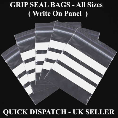 Grip Seal Bags with Write on Panels ALL SIZES Resealable Clear Poly Polythene