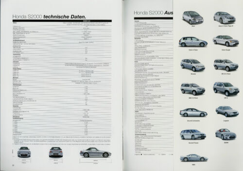 Honda S 2000 Prospekt 1/03 brochure 2003 Auto Broschüre Sportwagen Roadster 