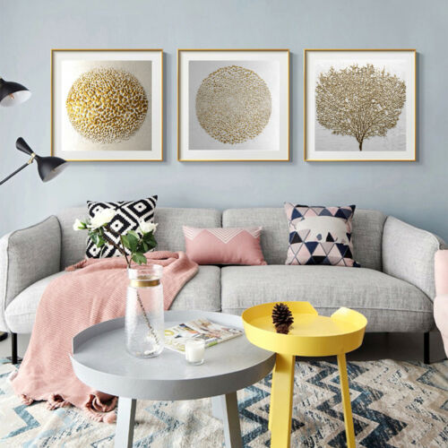 Circular Sun Tree Canvas Gold Foil Poster Art Print Wall Chic Picture Home Decor