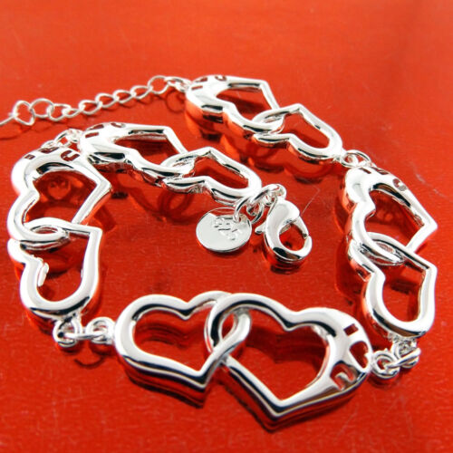 Heart Bracelet Bangle Real 925 Sterling Silver S/F Ladies Charm Cuff Design 