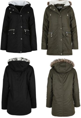 DR Womens Ladies Hooded Parka Fleece Top Size Winter Warm Long Jacket Coat 8-30 