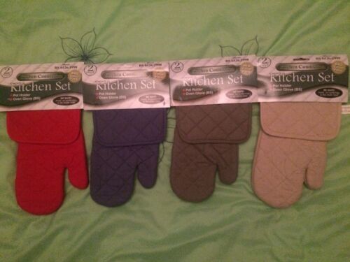 Oven Gloves Quilted Kitchen Glove & Hot Pot Holder 4 Colours  BS6526 1998  NEW 