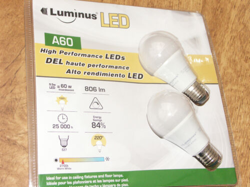 2 Pack Conglom Luminus LED A60 with E27 Screw Base 9.5W 2700K Dimmable Bulbs
