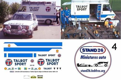Decals Citroën C35 Talbot Sport Monte Carlo 1981 n°4 pour Altaya 1//43