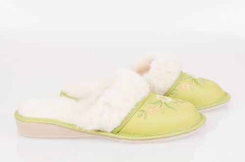 Ladies/Women`s 100% Natural leather warmed slippers size:3,4,5,6,7,8 Green 