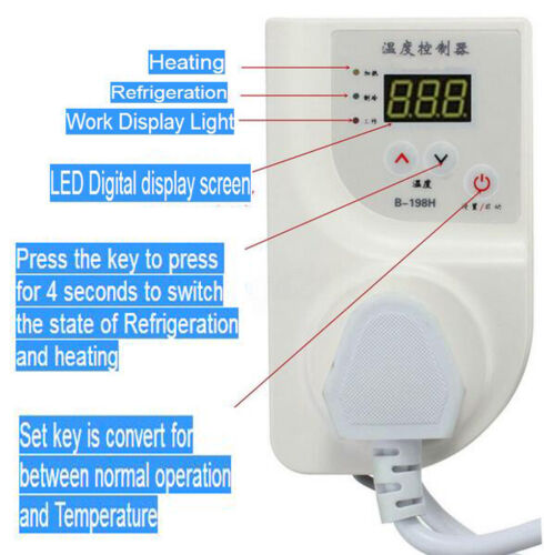 Termostato Digital Controlador de Temperatura Acuario Incubadora estera de calor /& Enchufe de Reino Unido
