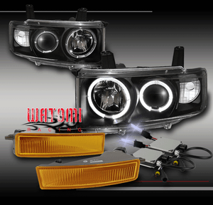 03-06 SCION XB HALO BLACK PROJECTOR HEAD LIGHTS+YELLOW BUMPER FOG+10K HID KIT
