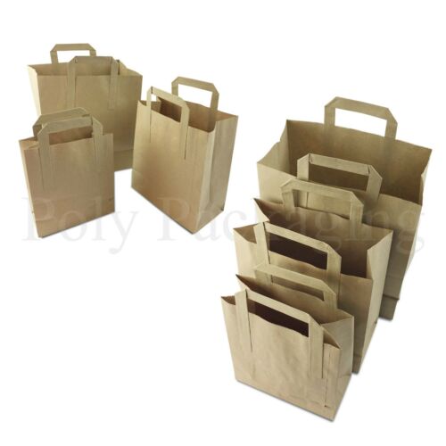 BROWN//WHITE PAPER CARRIER BAGS*All Sizes//Any Qty*with HANDLES Party//Gift//Food