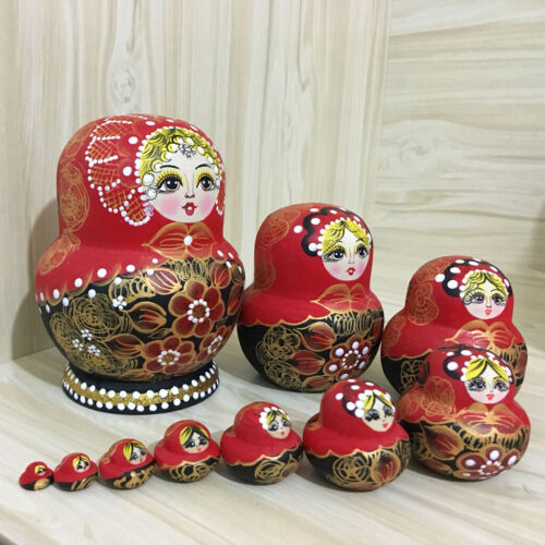Rote Blumen Mädchen Printed Russian Babuschka Matryoshka Nesting Dolls für