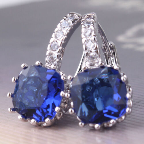 18CT FREE  GIFT BAG Sapphire Blue Gold filled Earrings Birthday Gift for Women 