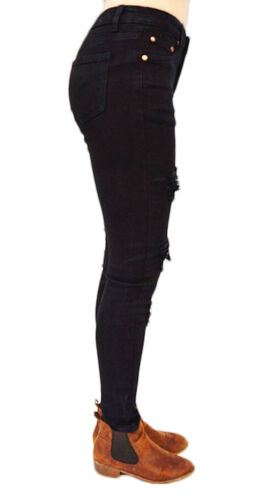 SIZE 6-16 WAKEE ULTRA HIGH RISE SKINNY LEG RIPPED JEANS IN BLACK