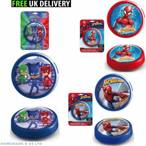 CHILDRENS BEDROOM WALL PUSH BUTTON NIGHT LIGHT TOUCH LAMP PJ MASKS SPIDERMAN 