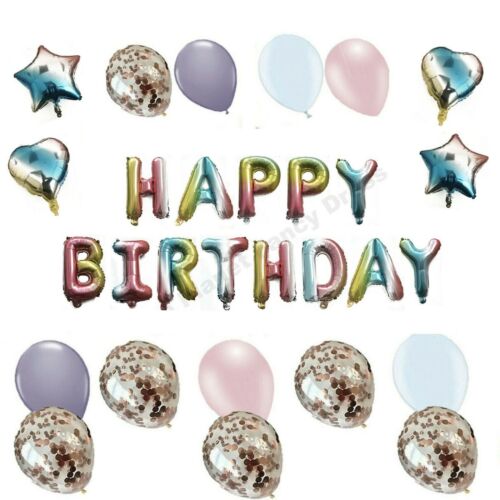 4 COLOURS HAPPY BIRTHDAY FOIL BALLOONS BUNTING BANNER DECORATIONS SET PARTY 