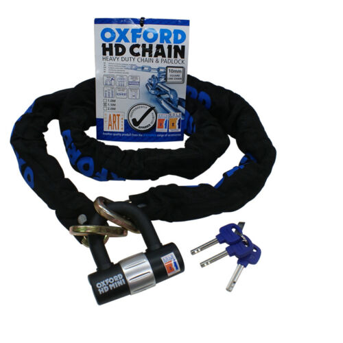OXFORD HD MOTORBIKE MOTORCYCLE HEAVY DUTY CHAIN AND DISC LOCK 1.5M 9.5MM SHACKLE