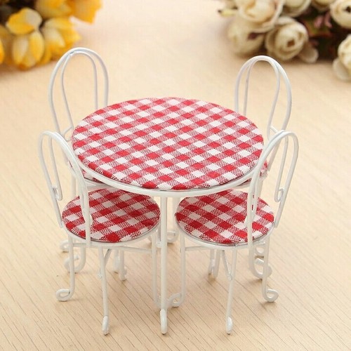 Casa De Muñecas Rojo y Blanco de Mesa de comedor y 4 Sillas 1:12 Escala
