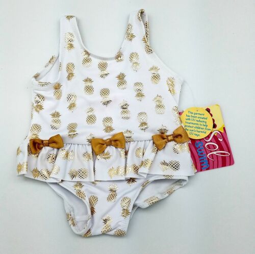 Details about  / New SOL SWIM Baby Girls Sizes 3//6M 6//9M One-Piece White Glitzy Bathing Swim Suit