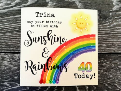 Happy Birthday Sunshine & Rainbows Handmade & Personalised Button Card 