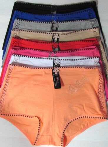 B7 ROSE Pink Blue Black Cotton Embroidered boy shorts sissy bikini panties  M L 