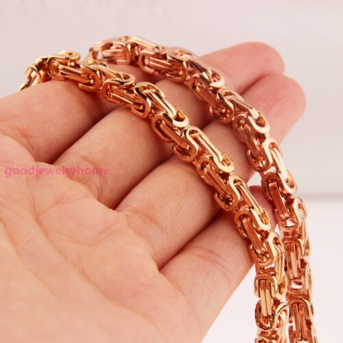 Top Quality 7-40" 4/5/8mm Stainless Steel Rose Gold Mens Byzantine Link Necklace 