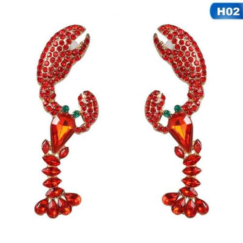 Animal Lobster Acrylic Stone Crystal Stud Earrings Jewelry Nice Red