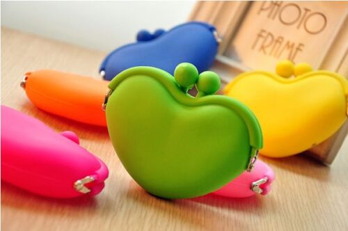 Cute Womens Girls Candy Color Silicone Heart Wallet Key Coin Purse Rubber Case 
