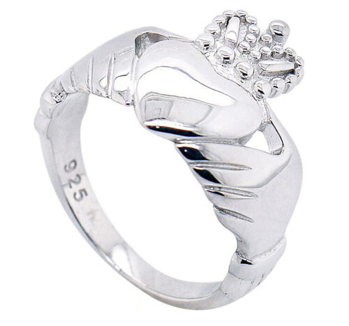 STERLING SILVER CLADDAGH RING LADIES GENTS CLADDA HEART IRISH WED LARGE SIZES