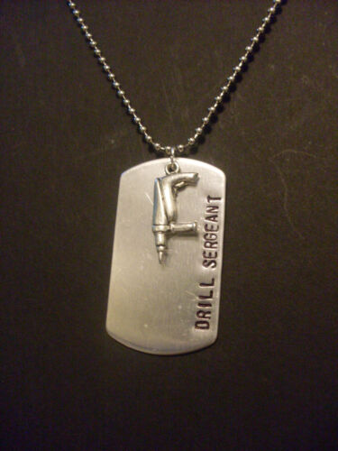 Remain Calm Only A Drill Hand Stamped Aluminum Dog Tag Necklace Drill Sergeant 