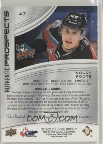 Details about  / NOLAN FOOTE 2019-20 SP Game Used CHL Red Patch Auto PRC SP //90 #47 Devils