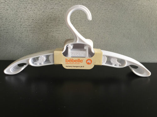 BNWT Bebelle Brand Pack of 6 Baby Boy or Girl Nursery Cute White Clothes Hangers 