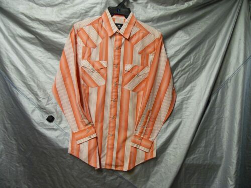 Mens Western Cowboy shirt pearl snaps pink white sripe  med or large 