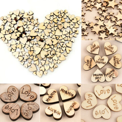 100pcs Rustic Wooden Love Heart Wedding Table Scatter Decoration Wood Crafts