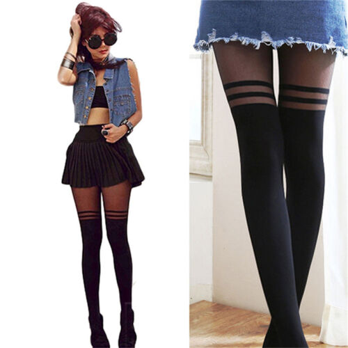 Black Top Women Temptation Sheer Mock Suspender Tights Pantyhose Stockings Cool@ 