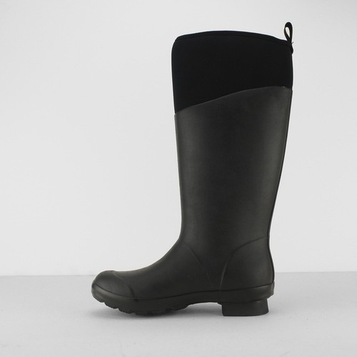 Señoras MIRADA Brillante Acolchado Negro Botas Wellington-X1066